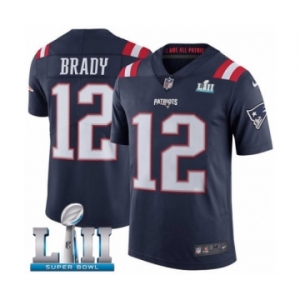 Men's Nike New England Patriots #12 Tom Brady Limited Navy Blue Rush Vapor Untouchable Super Bowl LII NFL Jersey