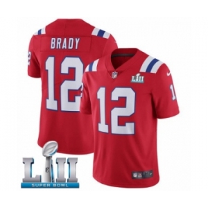 Men's Nike New England Patriots #12 Tom Brady Red Alternate Vapor Untouchable Limited Player Super Bowl LII NFL Jersey