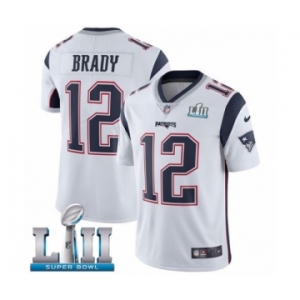 Men's Nike New England Patriots #12 Tom Brady White Vapor Untouchable Limited Player Super Bowl LII NFL Jersey