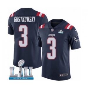 Men's Nike New England Patriots #3 Stephen Gostkowski Limited Navy Blue Rush Vapor Untouchable Super Bowl LII NFL Jersey