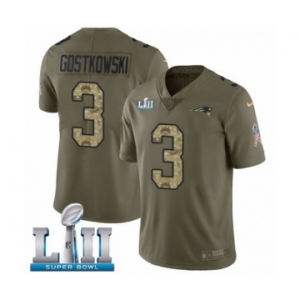 Men's Nike New England Patriots #3 Stephen Gostkowski Limited Olive-Camo 2017 Salute to Service Super Bowl LII NFL Jersey