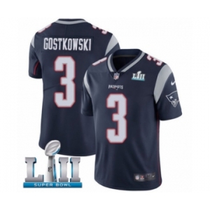 Men's Nike New England Patriots #3 Stephen Gostkowski Navy Blue Team Color Vapor Untouchable Limited Player Super Bowl LII NFL Jersey