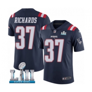 Men's Nike New England Patriots #37 Jordan Richards Limited Navy Blue Rush Vapor Untouchable Super Bowl LII NFL Jersey