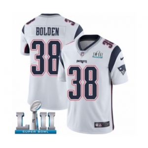 Men's Nike New England Patriots #38 Brandon Bolden White Vapor Untouchable Limited Player Super Bowl LII NFL Jersey