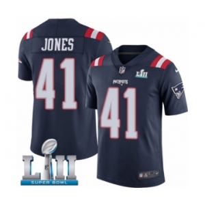 Men's Nike New England Patriots #41 Cyrus Jones Limited Navy Blue Rush Vapor Untouchable Super Bowl LII NFL Jersey