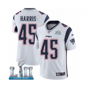 Men's Nike New England Patriots #45 David Harris White Vapor Untouchable Limited Player Super Bowl LII NFL Jersey