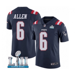 Men's Nike New England Patriots #6 Ryan Allen Limited Navy Blue Rush Vapor Untouchable Super Bowl LII NFL Jersey