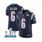 Men's Nike New England Patriots #6 Ryan Allen Navy Blue Team Color Vapor Untouchable Limited Player Super Bowl LII NFL Jersey