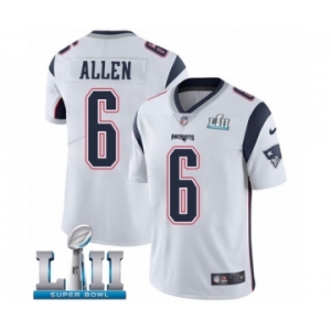 Men's Nike New England Patriots #6 Ryan Allen White Vapor Untouchable Limited Player Super Bowl LII NFL Jersey