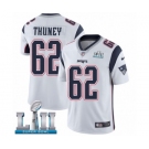 Men's Nike New England Patriots #62 Joe Thuney White Vapor Untouchable Limited Player Super Bowl LII NFL Jersey