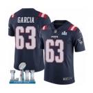 Men's Nike New England Patriots #63 Antonio Garcia Limited Navy Blue Rush Vapor Untouchable Super Bowl LII NFL Jersey