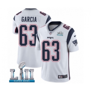 Men's Nike New England Patriots #63 Antonio Garcia White Vapor Untouchable Limited Player Super Bowl LII NFL Jersey