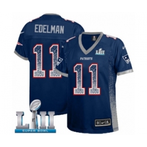 Women's Nike New England Patriots #11 Julian Edelman Elite Navy Blue Drift Fashion Super Bowl LII NFL Jersey
