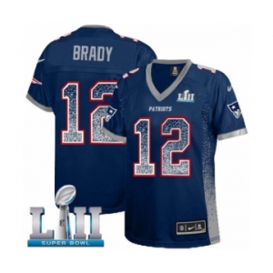 Women's Nike New England Patriots #12 Tom Brady Elite Navy Blue Drift Fashion Super Bowl LII NFL Jersey