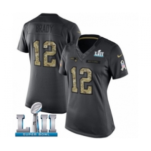 Women's Nike New England Patriots #12 Tom Brady Limited Black 2016 Salute to Service Super Bowl LII NFL Jersey
