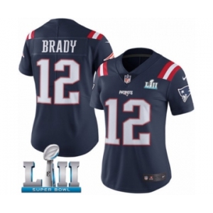Women's Nike New England Patriots #12 Tom Brady Limited Navy Blue Rush Vapor Untouchable Super Bowl LII NFL Jersey