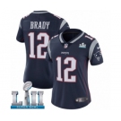 Women's Nike New England Patriots #12 Tom Brady Navy Blue Team Color Vapor Untouchable Limited Player Super Bowl LII NFL Jersey