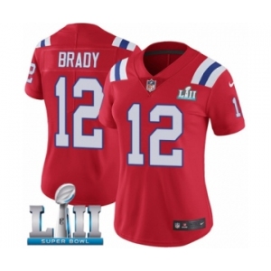 Women's Nike New England Patriots #12 Tom Brady Red Alternate Vapor Untouchable Limited Player Super Bowl LII NFL Jersey