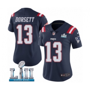 Women's Nike New England Patriots #13 Phillip Dorsett Limited Navy Blue Rush Vapor Untouchable Super Bowl LII NFL Jersey
