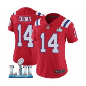 Women's Nike New England Patriots #14 Brandin Cooks Red Alternate Vapor Untouchable Limited Player Super Bowl LII NFL Jersey