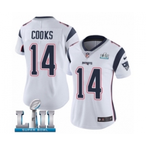 Women's Nike New England Patriots #14 Brandin Cooks White Vapor Untouchable Limited Player Super Bowl LII NFL Jersey