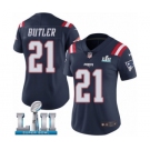 Women's Nike New England Patriots #21 Malcolm Butler Limited Navy Blue Rush Vapor Untouchable Super Bowl LII NFL Jersey