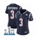 Women's Nike New England Patriots #3 Stephen Gostkowski Navy Blue Team Color Vapor Untouchable Limited Player Super Bowl LII NFL Jersey