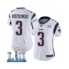 Women's Nike New England Patriots #3 Stephen Gostkowski White Vapor Untouchable Limited Player Super Bowl LII NFL Jersey