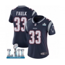 Women's Nike New England Patriots #33 Kevin Faulk Navy Blue Team Color Vapor Untouchable Limited Player Super Bowl LII NFL Jersey