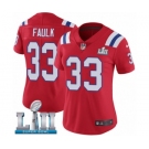 Women's Nike New England Patriots #33 Kevin Faulk Red Alternate Vapor Untouchable Limited Player Super Bowl LII NFL Jersey