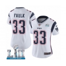 Women's Nike New England Patriots #33 Kevin Faulk White Vapor Untouchable Limited Player Super Bowl LII NFL Jersey