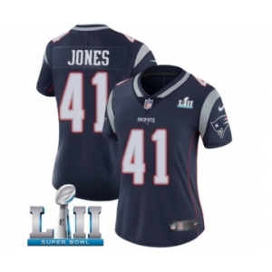 Women's Nike New England Patriots #41 Cyrus Jones Navy Blue Team Color Vapor Untouchable Limited Player Super Bowl LII NFL Jersey
