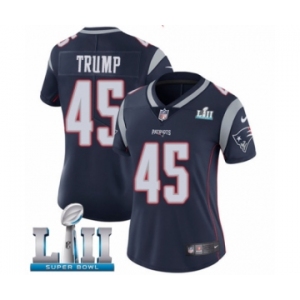 Women's Nike New England Patriots #45 Donald Trump Navy Blue Team Color Vapor Untouchable Limited Player Super Bowl LII NFL Jersey