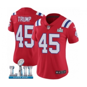 Women's Nike New England Patriots #45 Donald Trump Red Alternate Vapor Untouchable Limited Player Super Bowl LII NFL Jersey