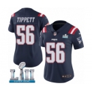 Women's Nike New England Patriots #56 Andre Tippett Limited Navy Blue Rush Vapor Untouchable Super Bowl LII NFL Jersey