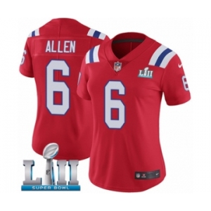 Women's Nike New England Patriots #6 Ryan Allen Red Alternate Vapor Untouchable Limited Player Super Bowl LII NFL Jersey