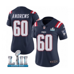 Women's Nike New England Patriots #60 David Andrews Limited Navy Blue Rush Vapor Untouchable Super Bowl LII NFL Jersey