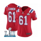 Women's Nike New England Patriots #61 Marcus Cannon Red Alternate Vapor Untouchable Limited Player Super Bowl LII NFL Jersey
