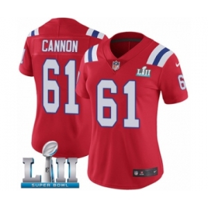 Women's Nike New England Patriots #61 Marcus Cannon Red Alternate Vapor Untouchable Limited Player Super Bowl LII NFL Jersey