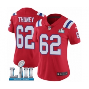 Women's Nike New England Patriots #62 Joe Thuney Red Alternate Vapor Untouchable Limited Player Super Bowl LII NFL Jersey