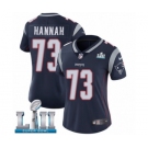 Women's Nike New England Patriots #73 John Hannah Navy Blue Team Color Vapor Untouchable Limited Player Super Bowl LII NFL Jersey