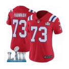 Women's Nike New England Patriots #73 John Hannah Red Alternate Vapor Untouchable Limited Player Super Bowl LII NFL Jersey