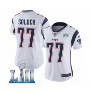 Women's Nike New England Patriots #77 Nate Solder White Vapor Untouchable Limited Player Super Bowl LII NFL Jersey