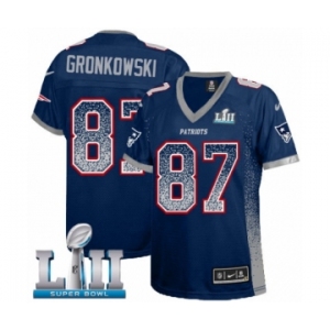 Women's Nike New England Patriots #87 Rob Gronkowski Elite Navy Blue Drift Fashion Super Bowl LII NFL Jersey