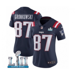 Women's Nike New England Patriots #87 Rob Gronkowski Limited Navy Blue Rush Vapor Untouchable Super Bowl LII NFL Jersey
