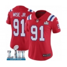 Women's Nike New England Patriots #91 Deatrich Wise Jr Red Alternate Vapor Untouchable Limited Player Super Bowl LII NFL Jersey