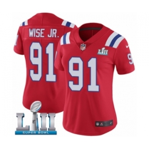 Women's Nike New England Patriots #91 Deatrich Wise Jr Red Alternate Vapor Untouchable Limited Player Super Bowl LII NFL Jersey