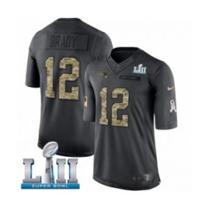 Youth Nike New England Patriots #12 Tom Brady Limited Black 2016 Salute to Service Super Bowl LII NFL Jersey