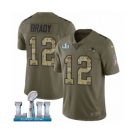 Youth Nike New England Patriots #12 Tom Brady Limited Olive Camo 2017 Salute To Service Super Bowl LII NFL Jersey