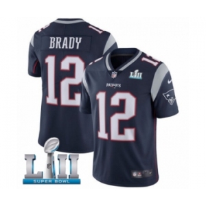 Youth Nike New England Patriots #12 Tom Brady Navy Blue Team Color Vapor Untouchable Limited Player Super Bowl LII NFL Jersey